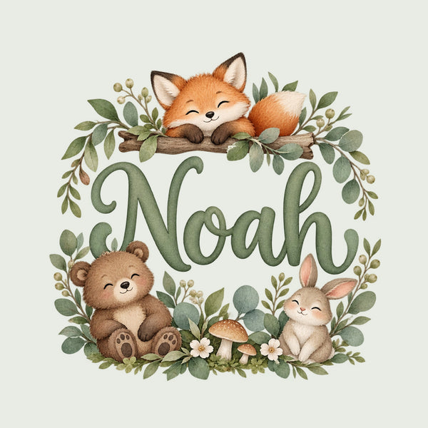 Personalised Woodland Animals Name Wall Decal, image 1