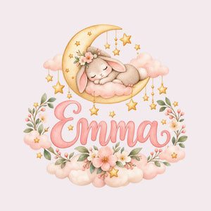 Personalised Moon Bunny Name Wall Decal, image 1