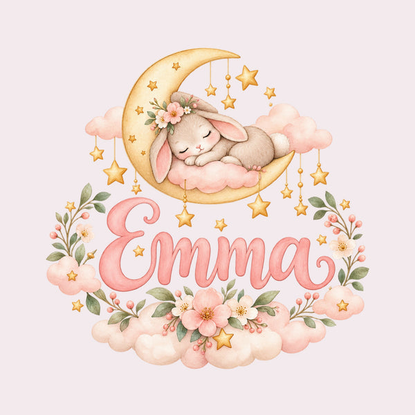 Personalised Moon Bunny Name Wall Decal, image 1