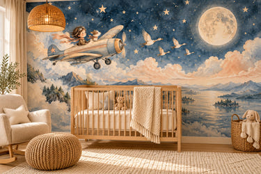 Watercolor Moonlit Flight Wall Mural, image 1