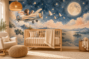 Watercolor Moonlit Flight Wall Mural, image 1