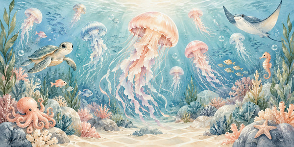 Watercolor Jellyfish Garden Ocean Wall Mural, image 3