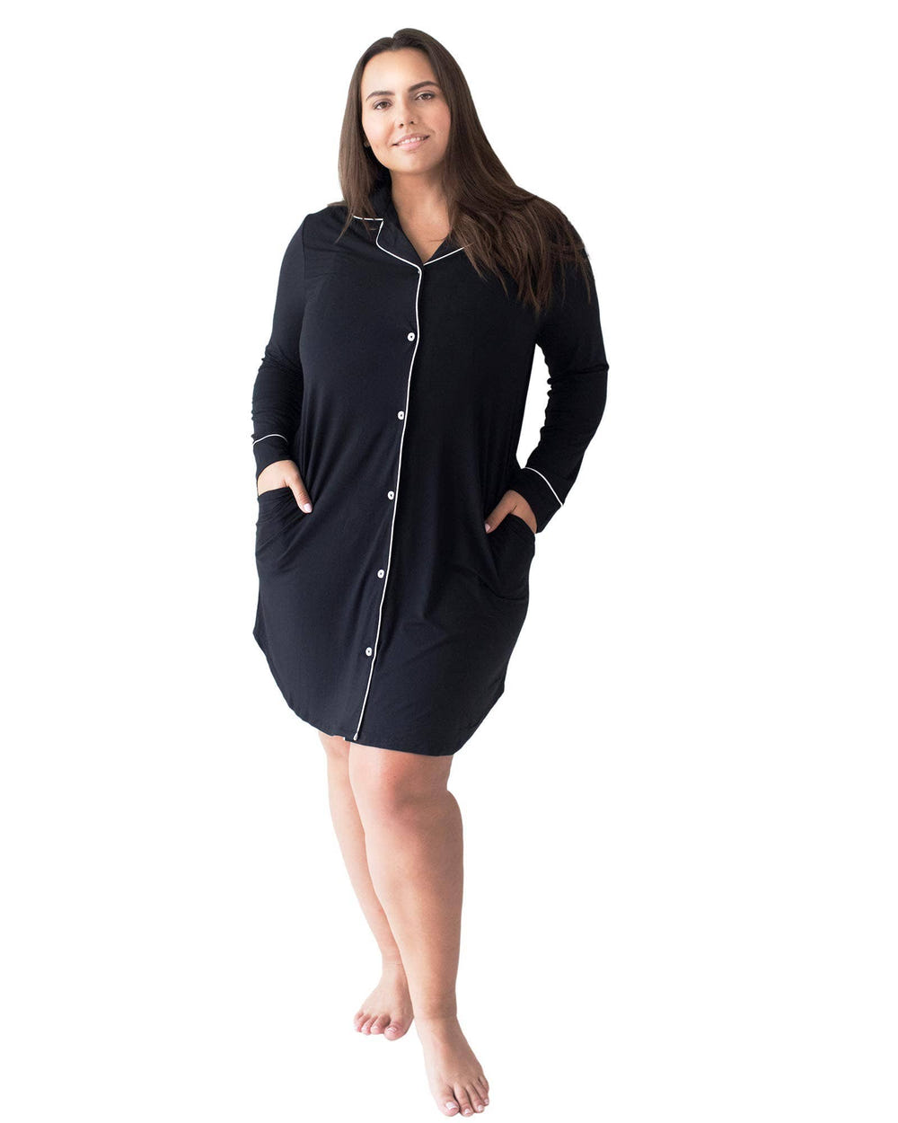 Bamboo long-sleeve postpartum sleep shirt for comfortable recovery and relaxation. Perfect for new moms.