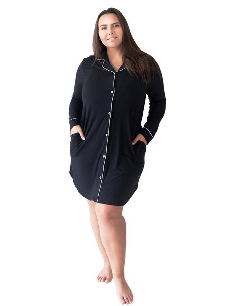 Bamboo long-sleeve postpartum sleep shirt for comfortable recovery, shown from angle 2.