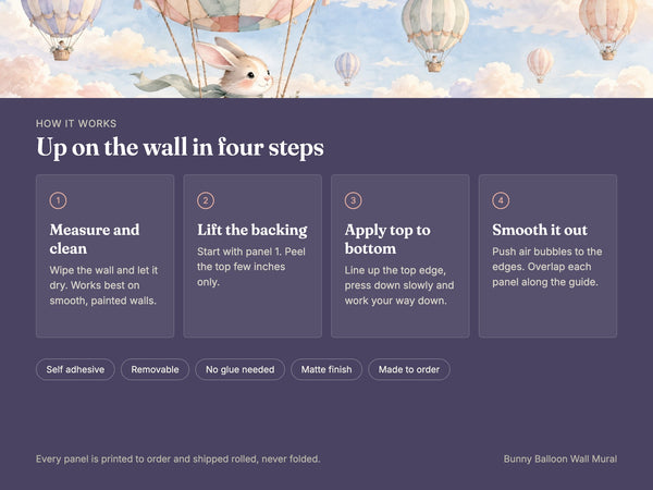 Watercolor Bunny Hot Air Balloon Wall Mural, image 9