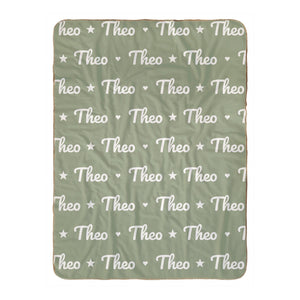 Name Pattern sherpa baby blanket in sage
