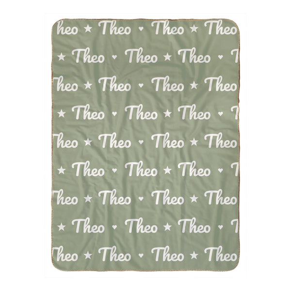 Name Pattern sherpa baby blanket in sage
