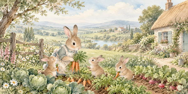 Watercolor Bunny Garden Farm Wall Mural, image 3