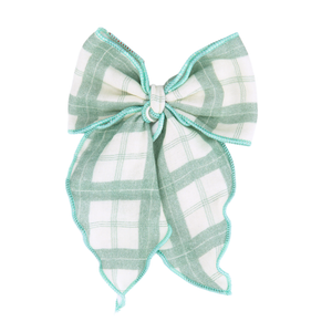 Fable Bow in Mid Size, Fern Plaid - Stylish accessory for babies, perfect for seasonal wear.