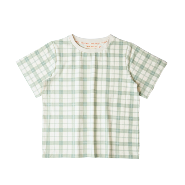 Oversized T-Shirt in organic cotton jersey, fern plaid design for babies. Perfect for comfort and style.