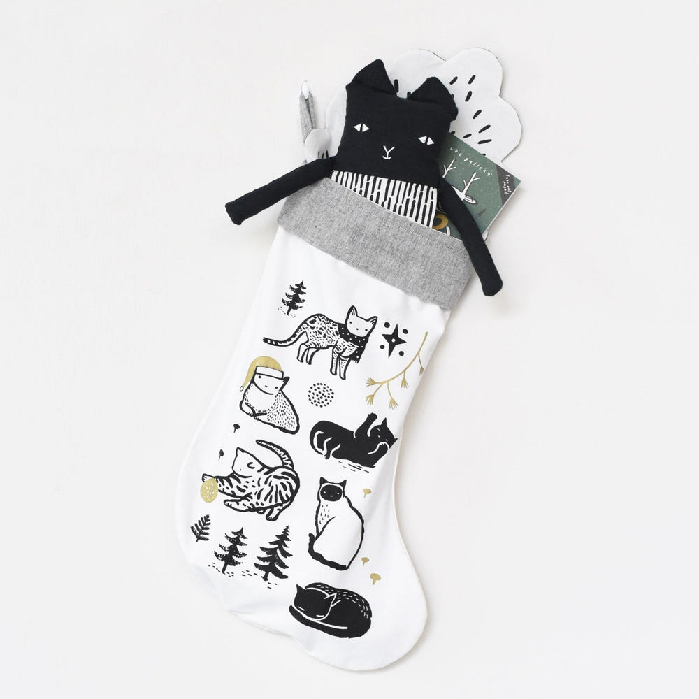 "Festive Cats Stocking for Christmas - Cute design perfect for holiday decor and gifts."