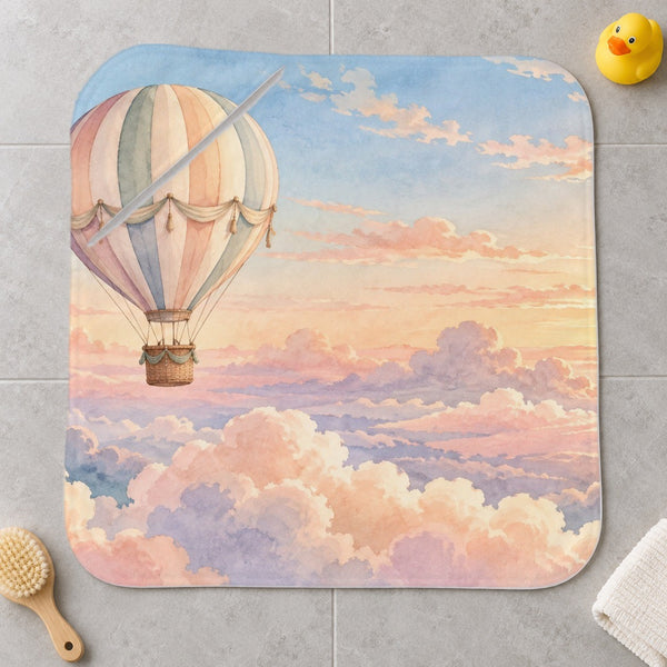 Sunrise Hot Air Balloon kids hooded bath towel laid flat