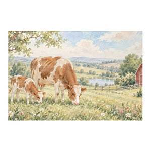 Cow and Calf Farm kids rug, full view of the printed design