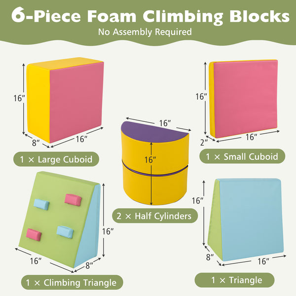 6-Piece Foam Climbing Blocks with Hook and Loop Fasteners for Toddlers & Kids