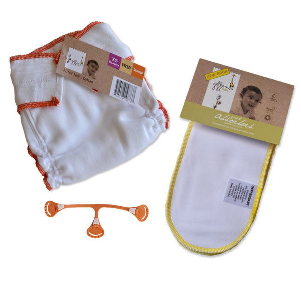 Fitted Cloth Diaper Bundle | Includes Cotton Fitted, Snappi, &  2 Additional Inserts