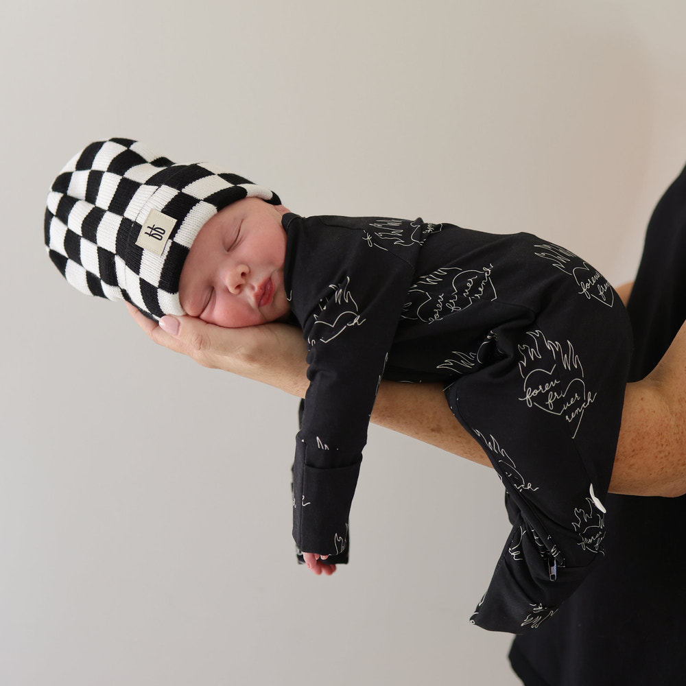 ff Knit Beanie  | Black + White Checkerboard