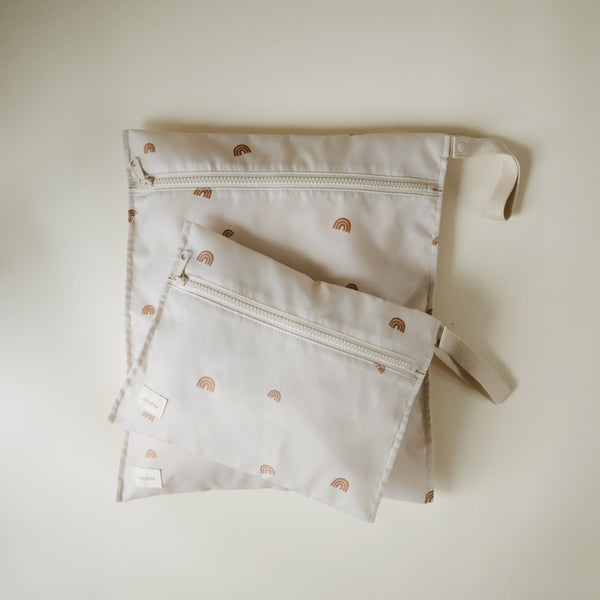 Mushie Water Resistant Wet Bag Set Two Sizes Zipper Handles