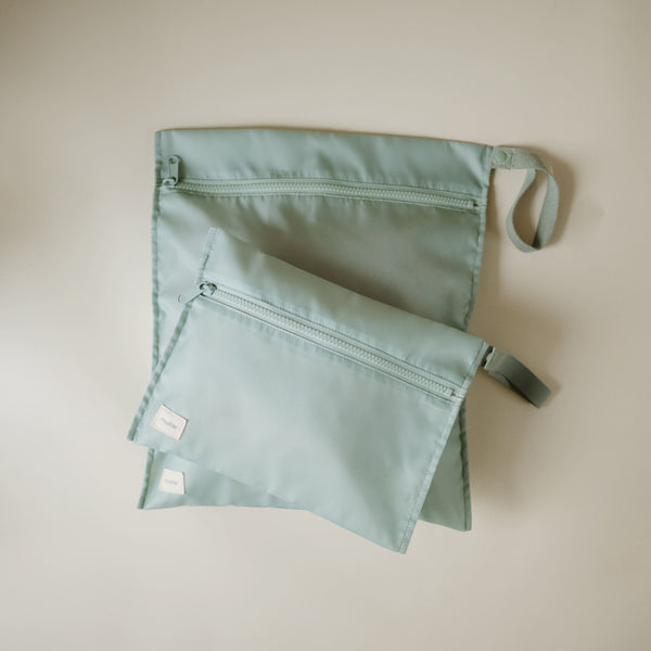 Mushie Water Resistant Wet Bag Set Two Sizes Zipper Handles