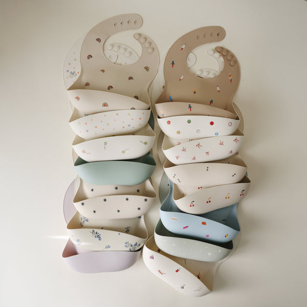 Mushie Silicone Baby Bib Adjustable Neck Strap Deep Pocket