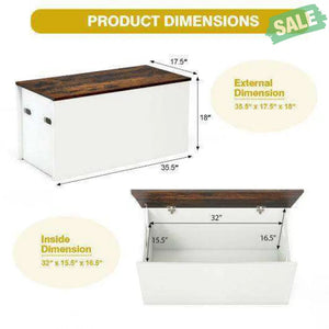 Flip-top Storage Chest with Self-hold Cover and Pneumatic Rod-White Kids Storage