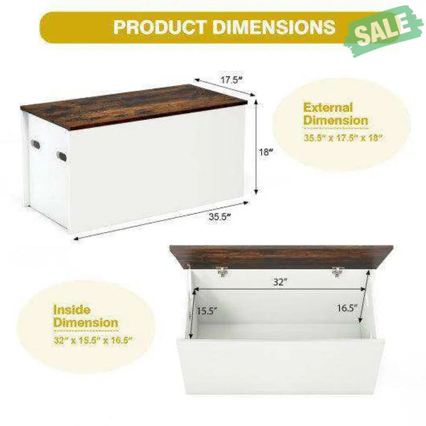 Flip-top Storage Chest with Self-hold Cover and Pneumatic Rod-White Kids Storage