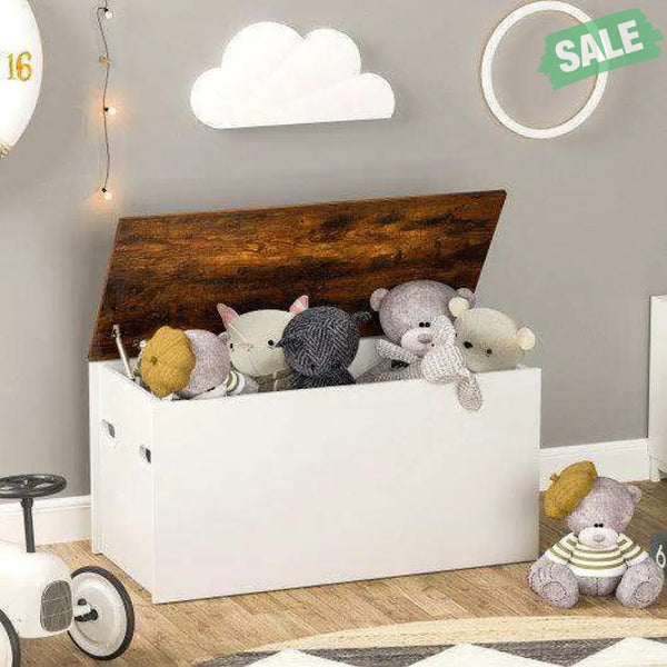 Flip-top Storage Chest with Self-hold Cover and Pneumatic Rod-White Kids Storage