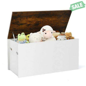 Flip-top Storage Chest with Self-hold Cover and Pneumatic Rod-White Kids Storage