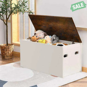Flip-top Storage Chest with Self-hold Cover and Pneumatic Rod-White Kids Storage