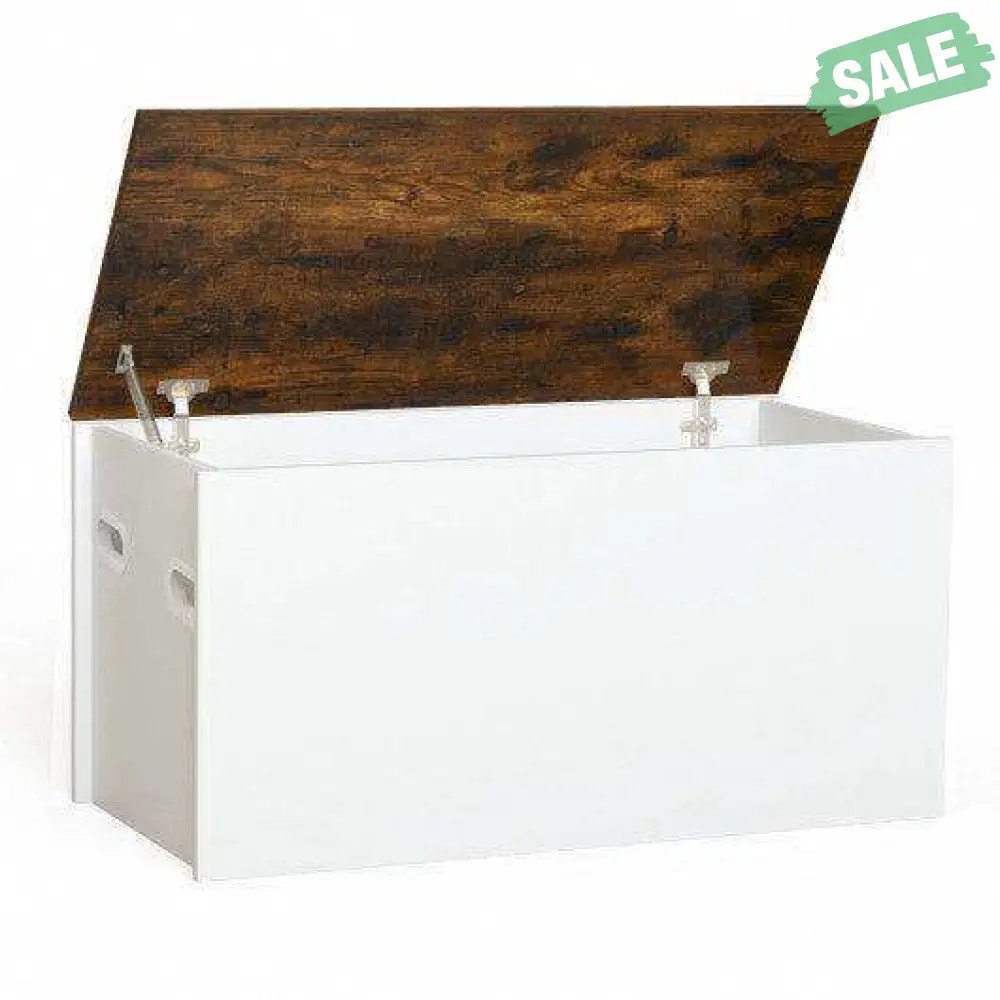 Flip-top Storage Chest with Self-hold Cover and Pneumatic Rod-White Kids Storage