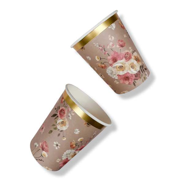 Floral Beige Cups (8pcs)