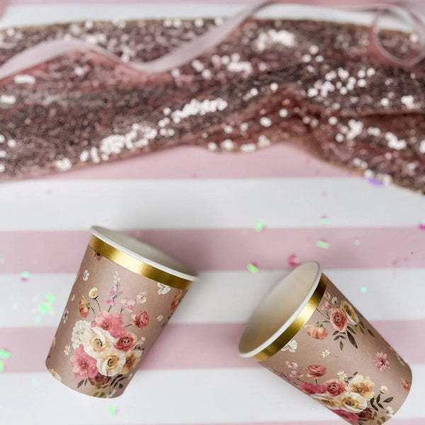 Floral Beige Cups (8pcs)