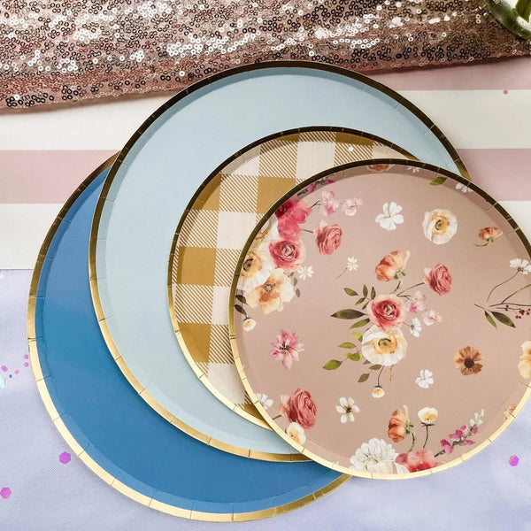 Floral Beige Paper Dessert Plate, (8pcs)