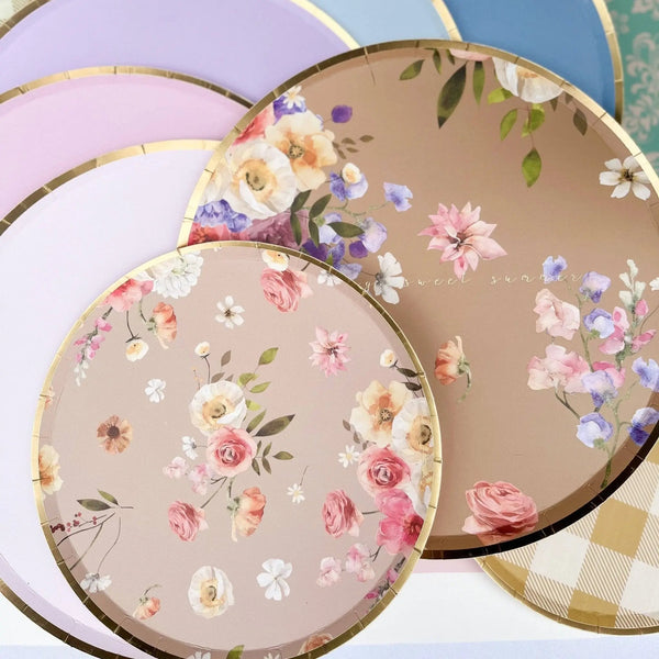 Floral Beige Paper Dessert Plate, (8pcs)