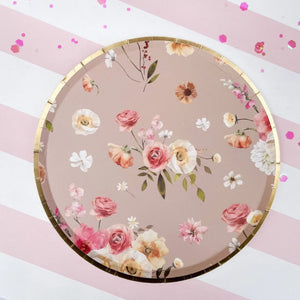 Floral Beige Paper Dessert Plate, (8pcs)