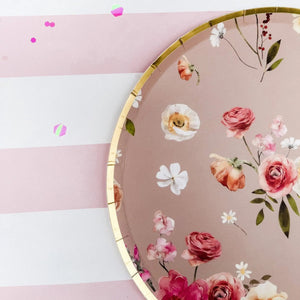 Floral Beige Paper Dessert Plate, (8pcs)