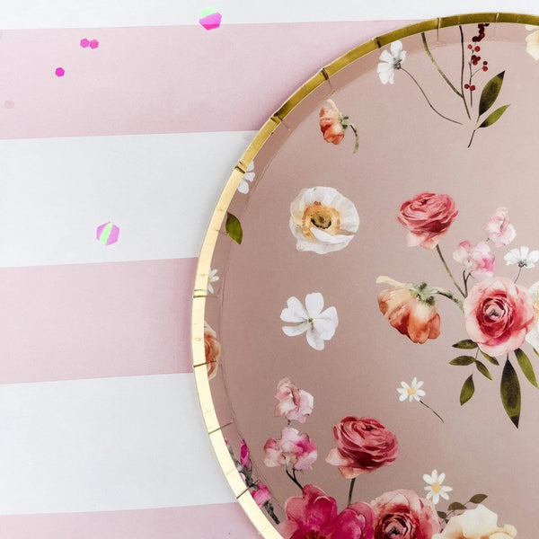 Floral Beige Paper Dessert Plate, (8pcs)