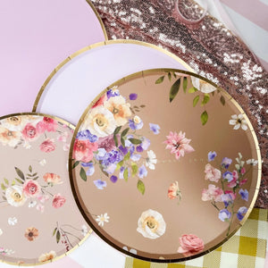 Floral Beige Paper Dessert Plate, (8pcs)