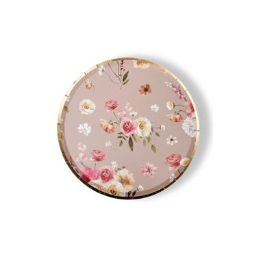 Floral Beige Paper Dessert Plate, (8pcs)