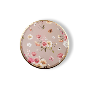 Floral Beige Paper Dessert Plate, (8pcs)