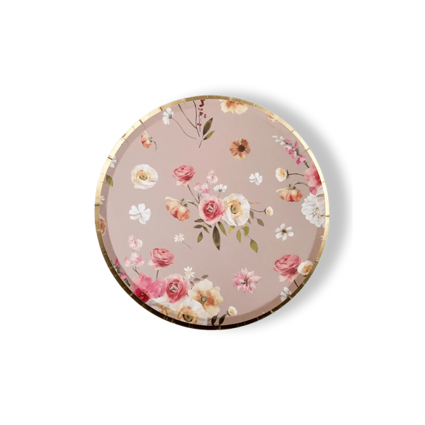 Floral Beige Paper Dessert Plate, (8pcs)