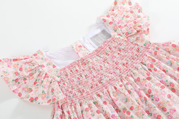 Floral Strawberry Smocked Flutter Dress