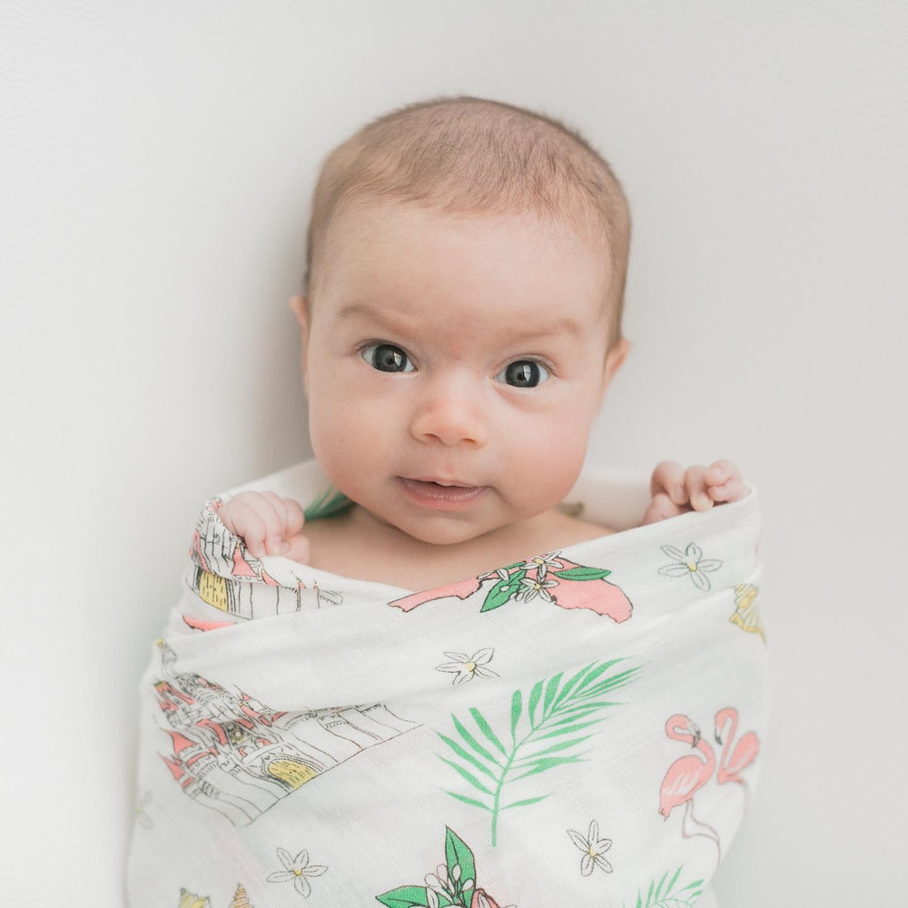 Florida Baby floral muslin swaddle blanket and burp cloth/bib combo gift set for infants.