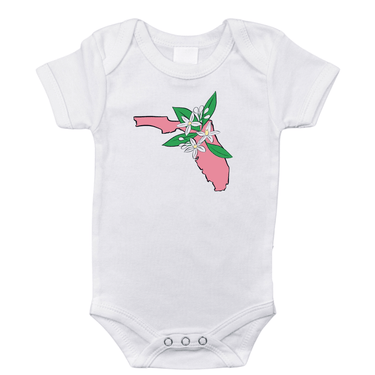 Florida Orange Blossom Baby Onesie - Short Sleeve Bodysuit for infants, featuring a vibrant floral design.