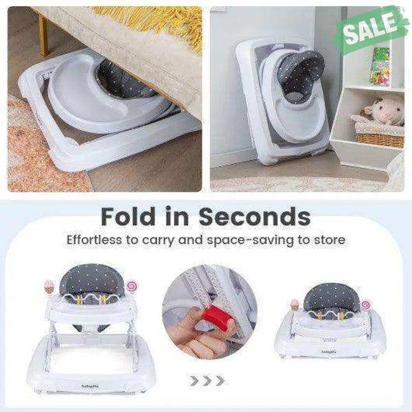 Foldable Baby Activity Walker with Adjustable Height and Detachable Seat Cushion-Gray Gray Baby Walkers