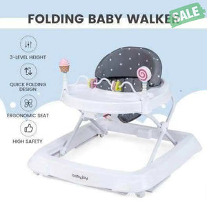 Foldable Baby Activity Walker with Adjustable Height and Detachable Seat Cushion-Gray Gray Baby Walkers