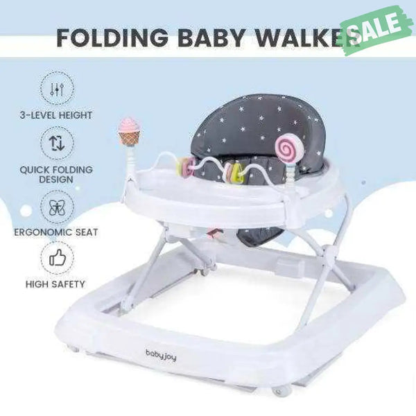 Foldable Baby Activity Walker with Adjustable Height and Detachable Seat Cushion-Gray Gray Baby Walkers
