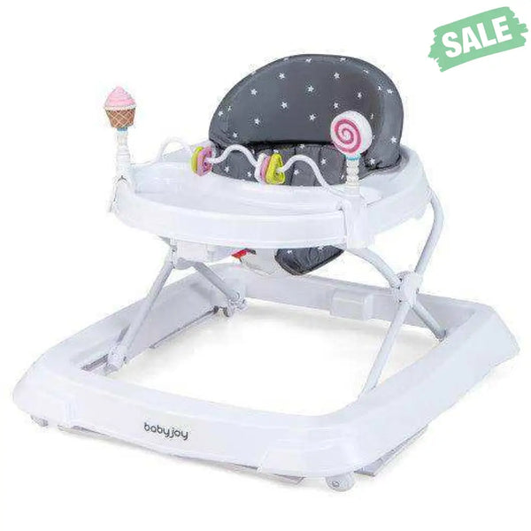 Foldable Baby Activity Walker with Adjustable Height and Detachable Seat Cushion-Gray Gray Baby Walkers