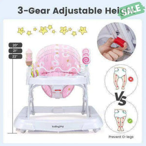 Foldable Baby Activity Walker with Adjustable Height and Detachable Seat Cushion-Pink