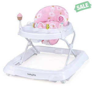 Foldable Baby Activity Walker with Adjustable Height and Detachable Seat Cushion-Pink