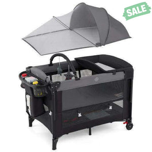 Foldable Baby Bassinet with 4 Adjustable Heights Changing Table and Mattress-Gray